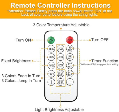 Mlambert 2 Pack Each 48FT 3-Color in 1 Solar String Lights Outdoor, Dimmable Patio Lights with Remote, 30+5 Waterproof LED Bulbs for Cafe Bistro Yard