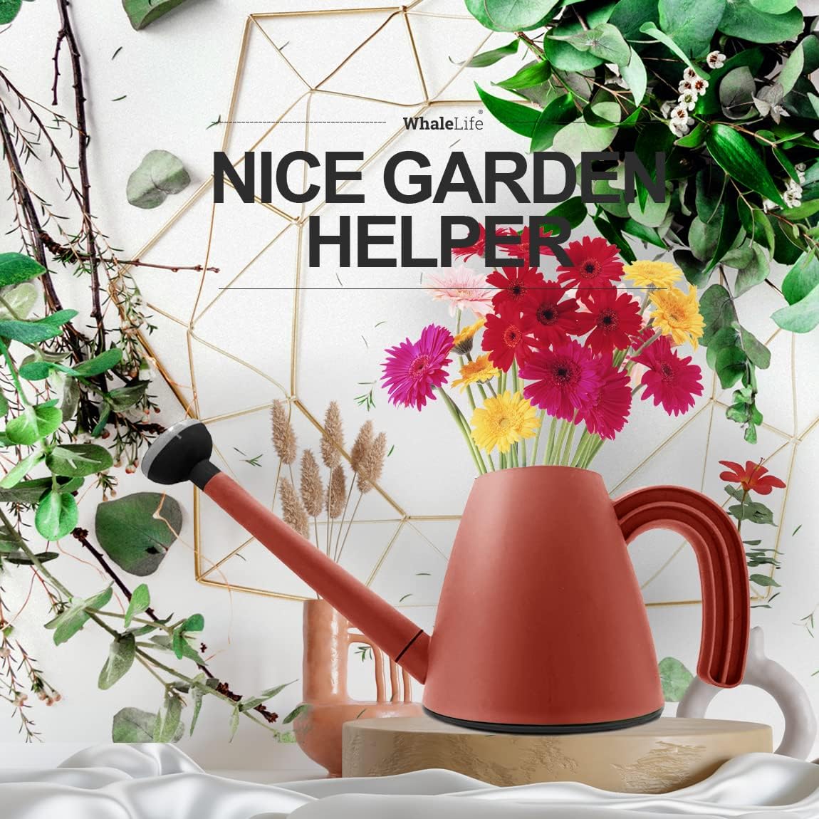 WhaleLife Indoor Watering Can for House Bonsai Plants (2.0L, Terra-Cotta Red)