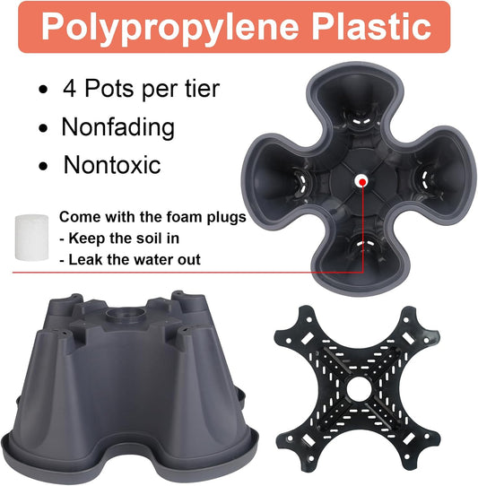 DUNCHATY Stackable Planter, Vertical Garden Planter with Wheels and Tools, Self Watering Strawberry Planter Indoor/Outdoor 6 Tier Herb Planter Pots for Growing Vegetables and Succulents, Dark Gray