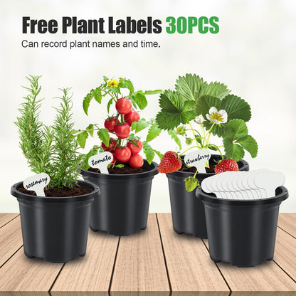 30 Pack Black Nursery Pots for Plants, 3.5 Inch Sturdy Plastic Seedling Plant Pot with Drainage Holes, Indoor Outdoor Garden Seed Starter with 30 Plant Labels