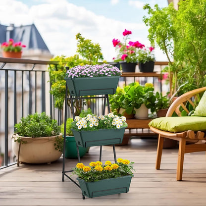 Raised Garden Bed 3 Tier Vertical Garden Planter Standing Garden Bed Planter Box Outdoor Herb Planter with Drainage Holes Removable Tray for Patio Balcony Porch Green