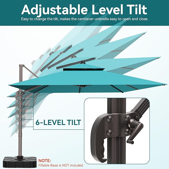 10x13 FT Patio Umbrella, Large Cantilever Rectangular Double Top Heavy Duty Offset Umbrellas with 360° Rotation, Outdoor shade for Garden Deck Pool Patio, Turquoise