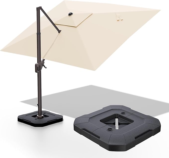 9' X 12' Cantilever Patio Umbrella with Base Included 360°Rotation Rectangular Outdoor Large Offset Umbrellas Heavy Duty Windproof for Garden Deck Pool, Beige
