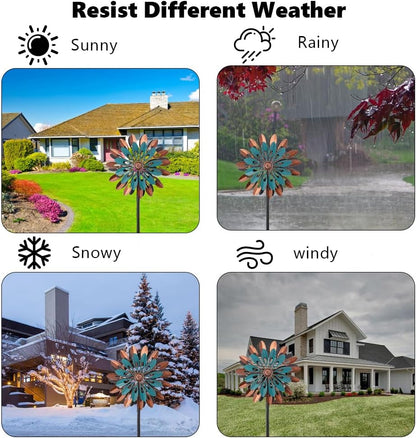 VEWOGARDEN 360° Outdoor Metal Wind Spinners Kinetic Wind Sculptures & Spinners for Yard Garden Lawn Patio Decorations, Blue & Bronze