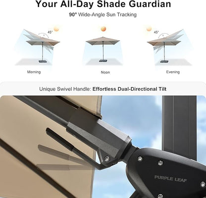 PURPLE LEAF 9' X 12' Left-right Tilt Patio Umbrella Outdoor Cantilever Swivel Rectangle Umbrella with Tilt Aluminum Offset Umbrella with 360-degree Rotation for Garden Deck Pool Patio Beige