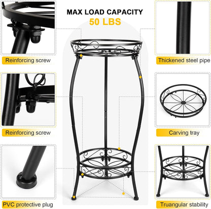 2 Tier Rustproof Iron Plant Stand - Heavy Duty Outdoor Plant Stands For Patio, Balcony Or Garden Or Planter Corner - Plant Stand Indoor (Black)
