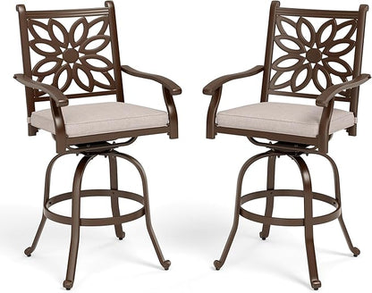Sophia & William Cast Aluminum Patio Bar Chairs Set of 2, Bar Height Swivel Outdoor Bar Stools Chairs, Counter Height Outdoor Barstools, Brown, Load Capacity: 350 lbs