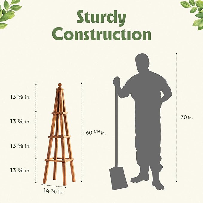 Idzo 61-Inch Wood Obelisk Trellis for Climbing Plants, Outdoor & Indoor Garden Decor, Light Brown, Durable, Space-Saving, Easy Assembly, Ideal for Patio & Yard – Upgraded 2025