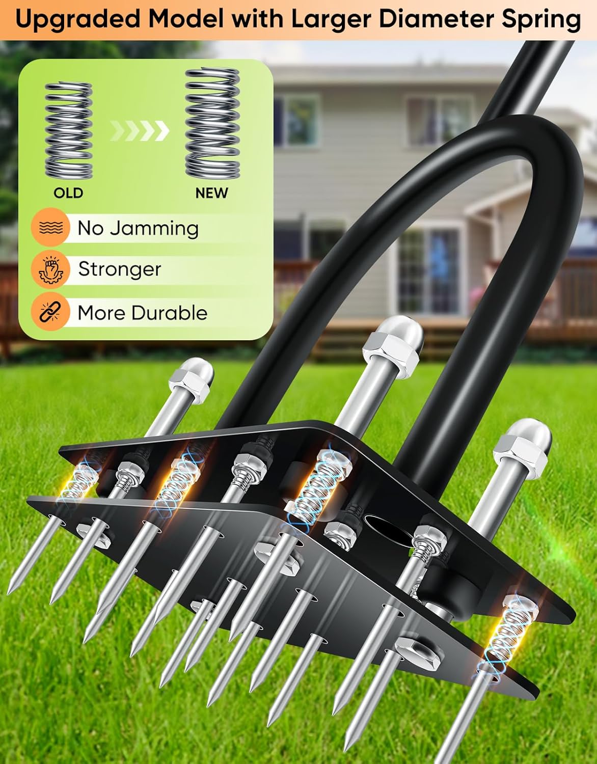 Lawn Aerator Tool, Manual Metal Spike Aerator Lawn Tool with Spring Base, Automatic Leaf and Dirt Cleaning, Grass Aerator for Lawn Care, Soil Loosening, Yard Aerating, Garden Tool