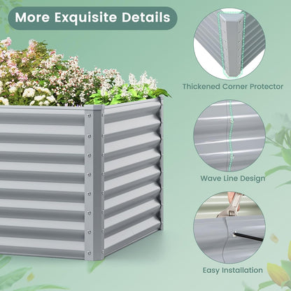 2 Pieces Raised Garden Beds, Metal Garden Planter with Open Bottom, Sprayed Plate & Thickened Corner Protectors, Outdoor Planter Box for Vegetables, Flowers & Herbs (Gray)
