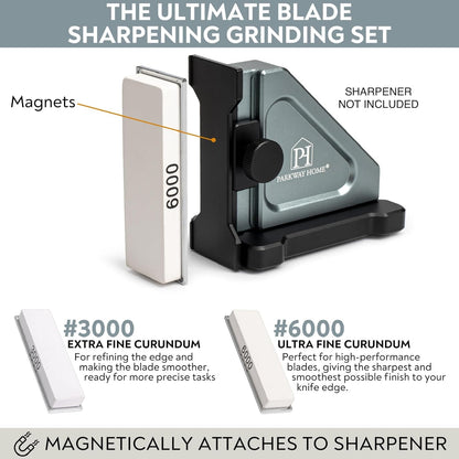 3000 & 6000 Grit Whetstone Plates Set – Extra Fine Corundum Sharpening Stones – Includes Leather Strop & Cleaning Eraser - Compatible Only with Parkway Home Adjustable Rolling Knife Sharpener