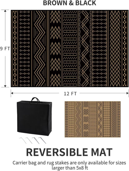 COCOER Outdoor Rug Carpet Waterproof 9x12 ft Patio Rug Mat Indoor Outdoor Area Rug for RV Camping Picnic Reversible Lightweight Plastic Straw Outside Rug for Patio Decor Decoration Boho Rug