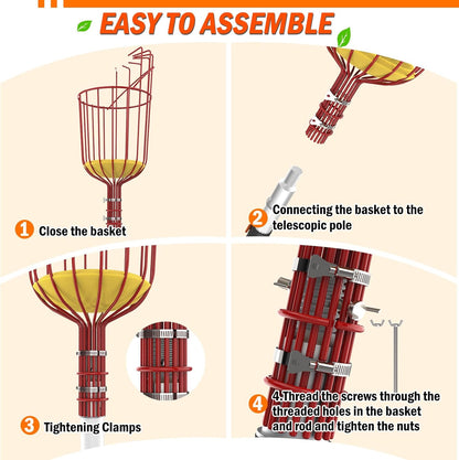 26FT Reach Fruit Picker Pole with Basket Telescoping, Apple Picker with Tree Trimmer and 5-20FT Extension Pole for Orange Lemon Mango Avocado Guava Fruit Picking