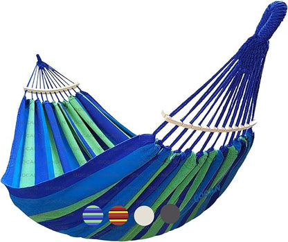 Double Hammock 2 Person Extra Large 220x160cm Total Length 330cm Load 500lb Canvas Cotton Hammock for Patio Porch Garden Backyard Lounging Outdoor and Indoor with Removable Spreader bar