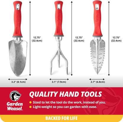Garden Weasel 3-Piece Hand Tool Combo Set | Trowel, Transplanter and Cultivator | Heavy Duty Lawn and Garden Set, Digging, Planting, and Weeding | 91370-Q