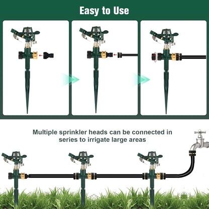 2 Packs Green Garden Sprinklers, Zinc Alloy Water Bird Sprinkler on Metal Base, Adjustable 360 Degree Lawn Irrigation for Yard