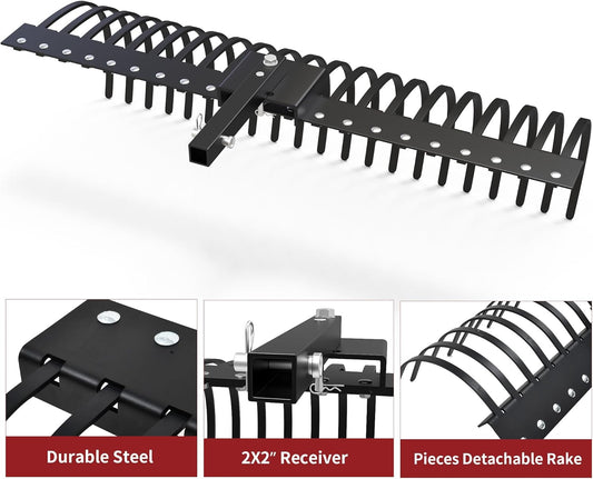 YITAMOTOR 5FT Tractors Rake 21 Pine Straw Rake Fits 2" Receiver for Lawn Tractors or ATV/UTV