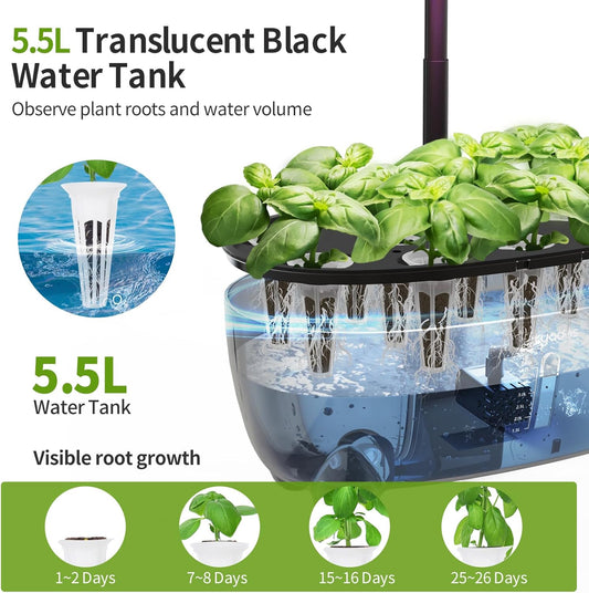 12 Pods Hydroponics Growing System Indoor Herb Garden with LED Growth Lamp Smart Water Pump Plant Germination Kit (No Seeds) Home Kitchen, Gift Ideas for Women Men