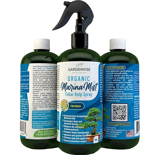 Organic Marina Mist Foliar Spray for All Live Indoor and Outdoor Bonsai Tree Plants | Micro Nutrients for Vital Bonsai Health | Gentle Formula | Liquid Plant Food | Quick Results (8 oz)