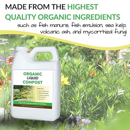 Organic Liquid Compost + Pump: Fast-Acting Alternative to Messy and Smelly Composting | Perfect for Brewing Compost Teas (1 Gallon + Pump, Treats Up to 20,000 Sq.Feet)