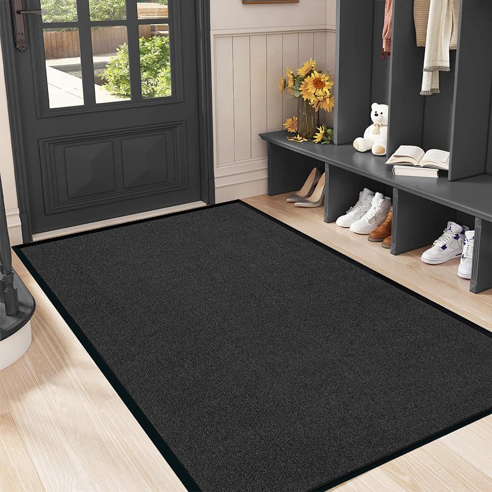 Commercial Grade Entrance Mat 4x6Ft Brush Step Entrance Rug with Striped Pattern&Rubber Border Indoor Outdoor Low Profile Rubber Entry Carpet Mat for Hallway,Home,High Traffic Area