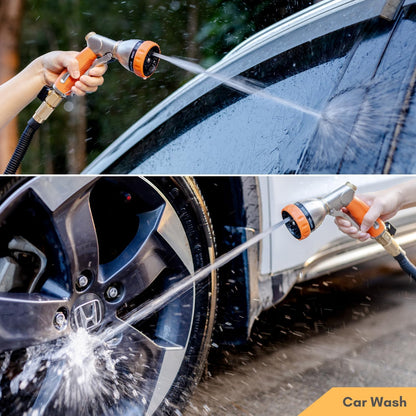 HOSUN Garden Hose Nozzle Sprayer Heavy Duty, 100% Metal Water Hose Nozzle with 8 Spray Patterns, High Pressure Hose Spray Nozzle with Non-Slip Grip for Watering Plant & Lawn, Washing Car & Pet, Orange