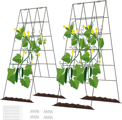 DOEWORKS Cucumber Trellis, 48" High Foldable A Frame Garden Trellis, 2 Pack, Plant Support for Climbing Cucumber, Beans, Tomatoes, Flowers, Green