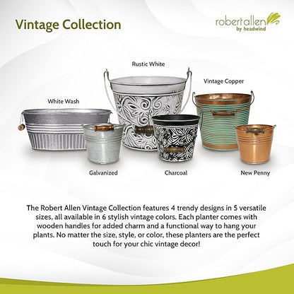 Headwind Vintage Collection 14-Inch White Wash Oval Galvanized Tub with Handles – Metal Wash Basin Planter - Galvanized Metal Tub for Indoor & Outdoor Use by Robert Allen