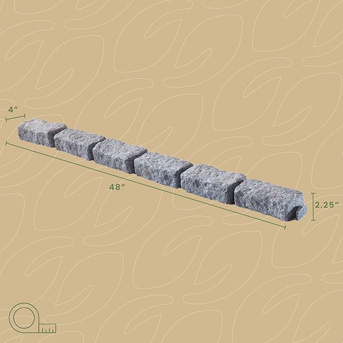 Beuta Landscape Edging | Garden Edging Border | Faux Stone Bricks for Lawn edging, Flower beds, Pathways & Yard Edging– 40 Packs | Each Section Has 6 Bricks 48"L x 4"W x 2.25"H | 120 Spikes |Greystone