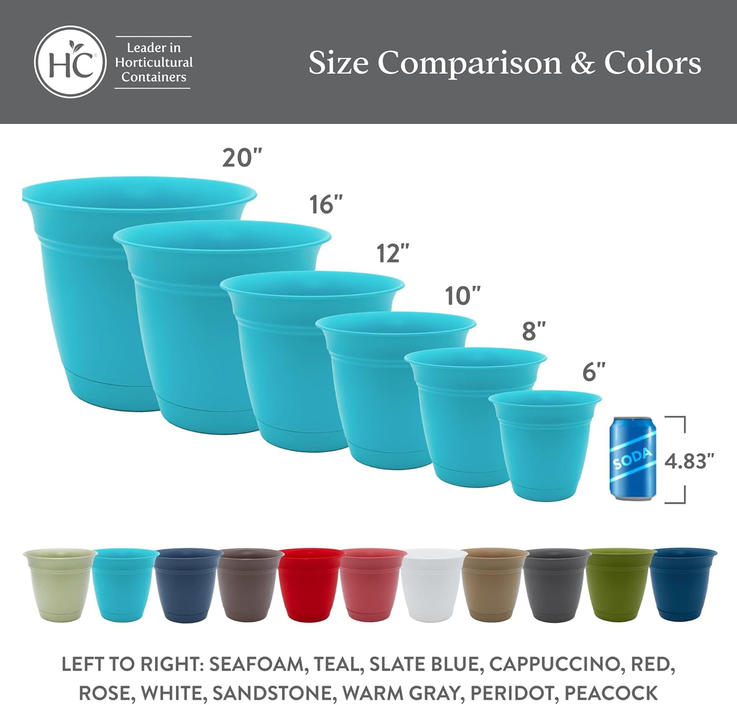 The HC Companies Eclipse Round Planter with Saucer - Outdoor & Indoor Plant Pot with Drainage Holes - Lightweight, UV-Resistant Plastic Pots for Plants, Flowers & Herbs (10" Peridot, Pack of 1)