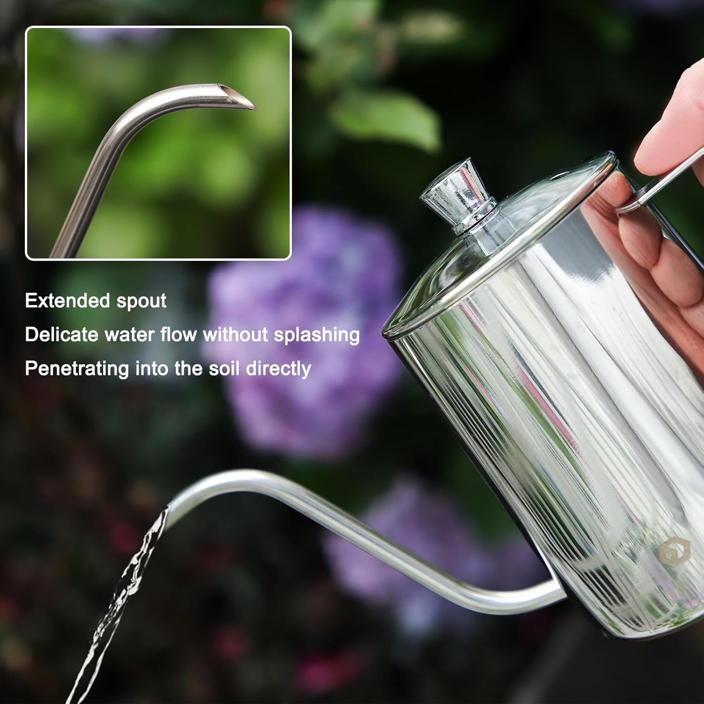 OFFIDIX Watering Can for Indoor Plants,Long Spout Metal Stainless Steel 21 oz/600 ml Watering Can with 14 oz/400ml Glass Plant Mister Spray Bottle for House Plant Bonsai