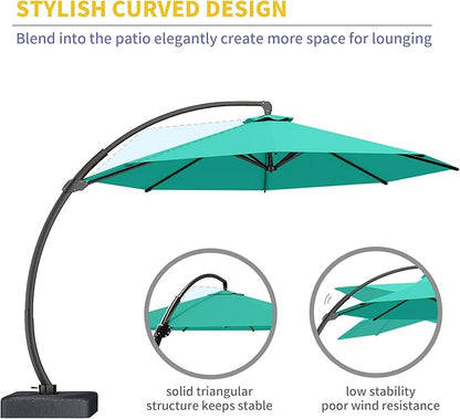 Kingdura 11ft Cantilever Patio Umbrella with Base Included, Large Round Offset Outdoor Pool Umbrella, 360° Rotation & Infinite Tilt, Heavy Duty Aluminum Frame for Deck Backyard, Turquoise Blue