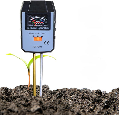 allsun 3 in 1 Soil Monitoring Meter Moisture/Light/PH Tester for Garden Farm Plants, No Battery Needed