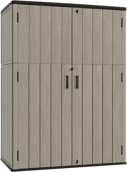 KINYING Outdoor Storage Shed,57 Cu.ft Vertical Outdoor Storage Cabinet Waterproof, Outdoor Resin Tool Shed for Patio Furniture, Garden Tools, Pool Accessories, Lawn Mower(Coffee Color)