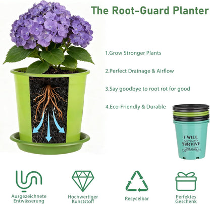 NIKONIKO 8 Pack 6.5 Inch Plant Pots, 4 Colors Pots for Plants, Flower Pots with Drainage Holes and Bottom Support, for Indoor & Outdoor Garden Home Plants