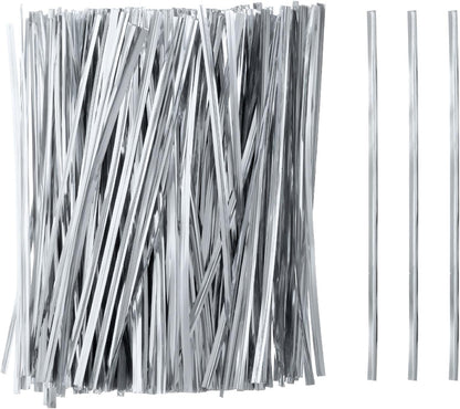 HARFINGTON 800pcs Bag Twist Ties 6" Reusable Plastic Metallic Twist Ties Wire Cable Ties for Party Bread Candy Cake, Silver