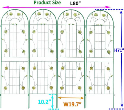 4 Pack Metal Garden Trellis 71" H Garden Fence Rustproof Trellis for Climbing Plants Support Roses Flower Outdoor Lawn, Blue Green