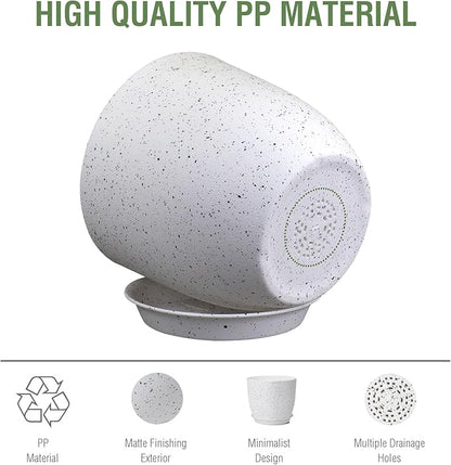Plant Pots 12 inch, Plastic Planters with Drainage Holes and Saucers, Large Flower Pots for Indoor Outdoor Plants, Modern Decorative Pots for Garden House Plants, Speckled White