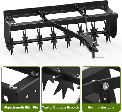 32 Inch Tow Behind Lawn Plug Aerator, Steel Body,2 Inch Deep Penetration,Designed to Be Towed Behind Lawn and Garden Tractors,Black