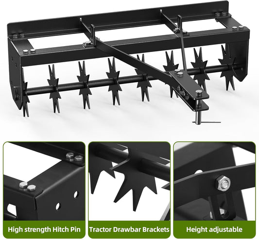 32 Inch Tow Behind Lawn Plug Aerator, Steel Body,2 Inch Deep Penetration,Designed to Be Towed Behind Lawn and Garden Tractors,Black