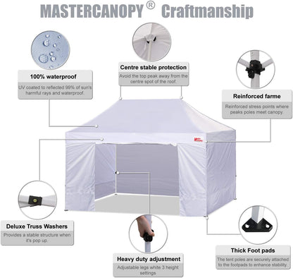 MASTERCANOPY Heavy Duty Pop-up Canopy Tent with Sidewalls (10x15,White)