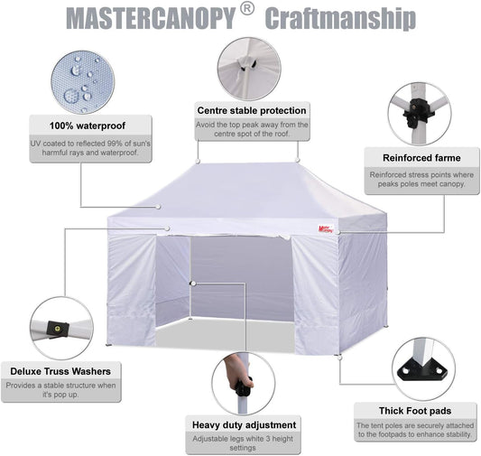 MASTERCANOPY Heavy Duty Pop-up Canopy Tent with Sidewalls (10x15,White)