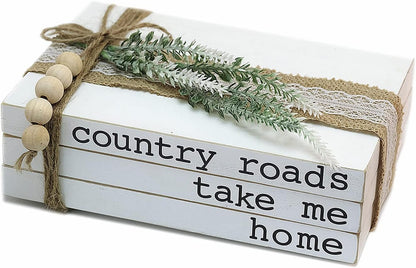 Lavender Inspired Decorative Books for Home Decor| Boho Chic Coffee Table Books Decor|Set of 3 Faux Books Stack for Fireplace Mantle Decoration| Entryway Table Decor| Farmhouse Living Room Decor| Neutral Home Decor-Country Roads,Take Me Home Sign