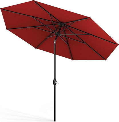 Midtown Umbrellas Sunbrella Umbrella 9 Feet Outdoor Umbrella With Red Acrylic Fabric - Auto-Tilt Aluminum Frame Patio Umbrella For Backyard, Deck, Garden, Pool - Black Pole