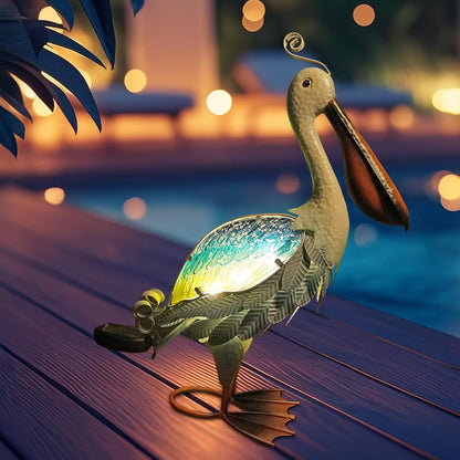 HONGLAND Solar Metal Pelican Statues Garden Sculpture & Statues, 19 Inch Glass Outdoor Pelican Yard Art Coastal Ocean Bird Decor Lawn Ornament for Backyard Porch Patio Decor（Blue-Green）