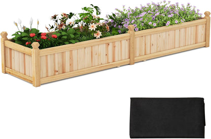 HAPPYGRILL Raised Garden Bed, Wooden Elevated Garden Box w/8 Drain Holes, Detachable Bottom Panels, Liner for Flowers Vegetables Herbs Fruits, Outdoor Planter Box for Backyard Lawn, 89" x 23.5" x 16"