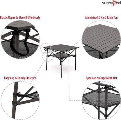 SUNNYFEEL Outdoor Folding Table | Lightweight Compact Aluminum Camping Table, Roll Up Top 4 People Portable Camp Square Tables with Carry Bag for Picnic/Cooking/Beach/Travel/BBQ