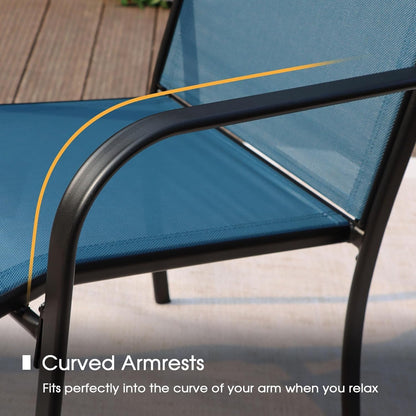 VICLLAX Patio Dining Set for 8, 9 Pieces Outdoor Furniture Set Includes 56.3" Round Patio Table and 8 Patio Stackable Chairs, Outdoor Table and Chairs for Outsides, Black Tabletop and Blue Fabric