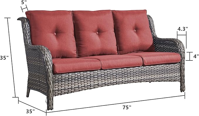Rilyson Outdoor Patio Furniture Sofa Set - 6 Piece Rattan Wicker Patio Sectional Conversation Sets with 1 Sofa,1 Loveseat,2 Armrest Chairs and 2 Ottomans for Porch Deck Garden(Mixed Grey/Red)