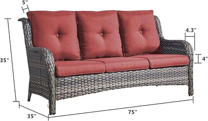 Rilyson Outdoor Patio Furniture Sofa Set - 6 Piece Rattan Wicker Patio Sectional Conversation Sets with 1 Sofa,1 Loveseat,2 Armrest Chairs and 2 Ottomans for Porch Deck Garden(Mixed Grey/Red)